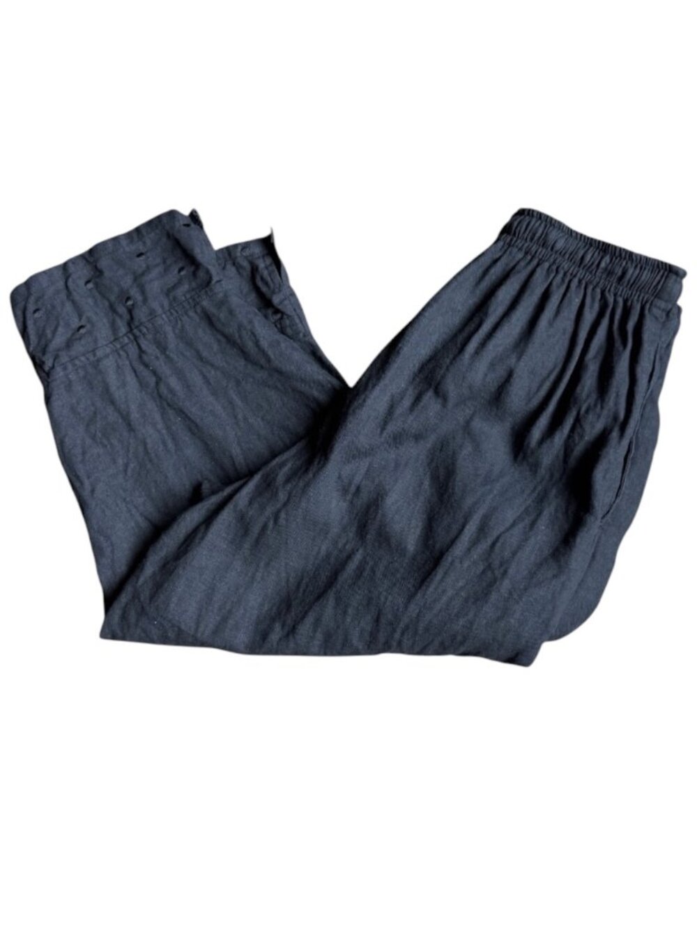 Black Wide Leg Cropped Linen Pants